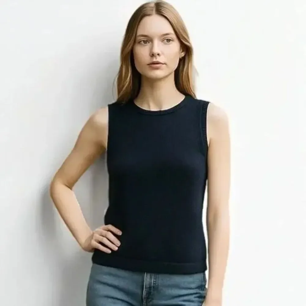 J.Crew Sleeveless Sweater Vest Small Navy Blue Office Preppy 90s Rollneck Tank